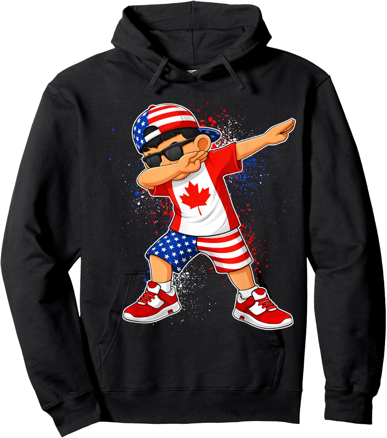Half American Canadian Boy Dabbing Canada Pride Boys Kids Hoodie - Hoodie | Black