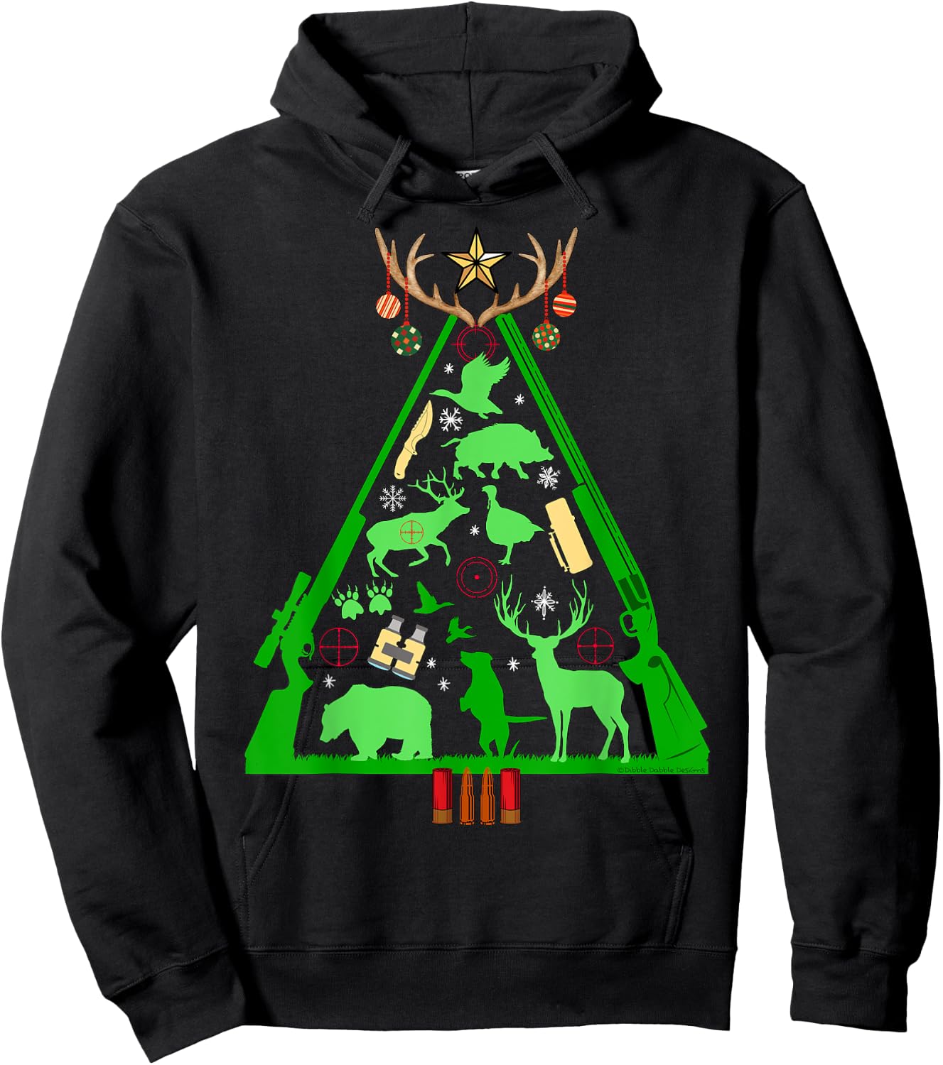 Fun Hunting Deer and Elk Hunter Christmas Tree Hunters Hoodie - Hoodie | Black