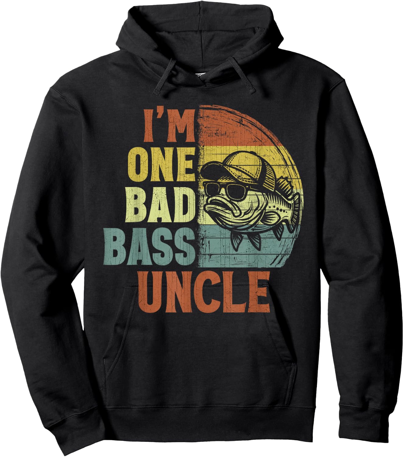 Vintage I'm One Bad Bass Uncle Funny Fishing Uncle Hoodie - Hoodie | Black