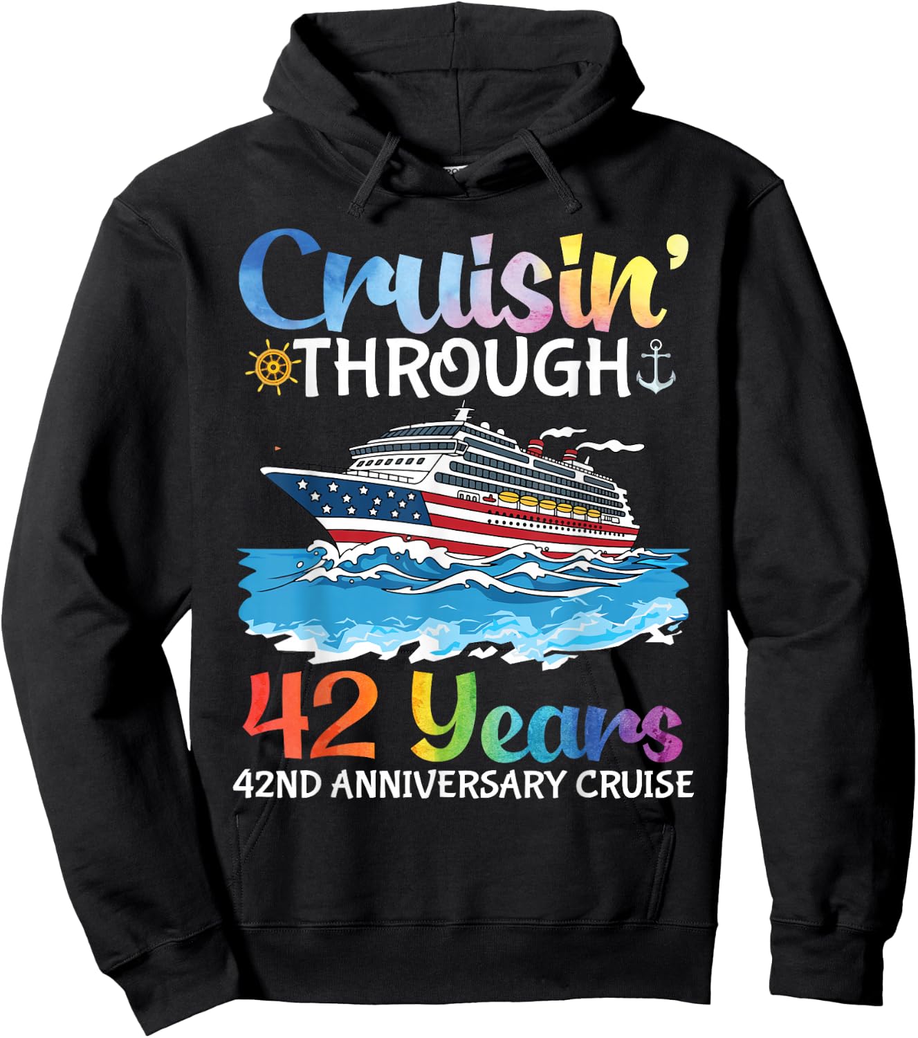 Cruising Through 42 Years 42nd Wedding Anniversary Vacation Hoodie - Hoodie | Black