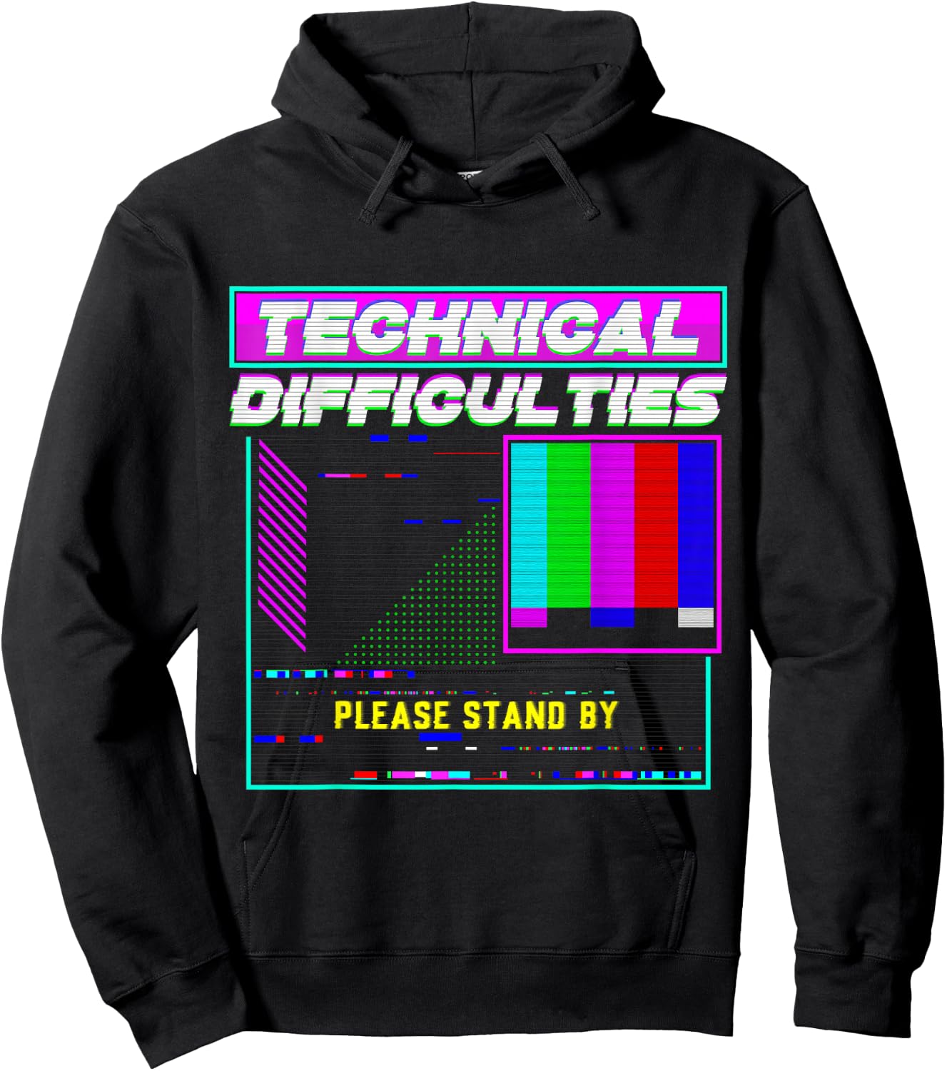 Technical Difficulties Glitch Tech Vaporwave Retro TV Techie Hoodie - Hoodie | Black