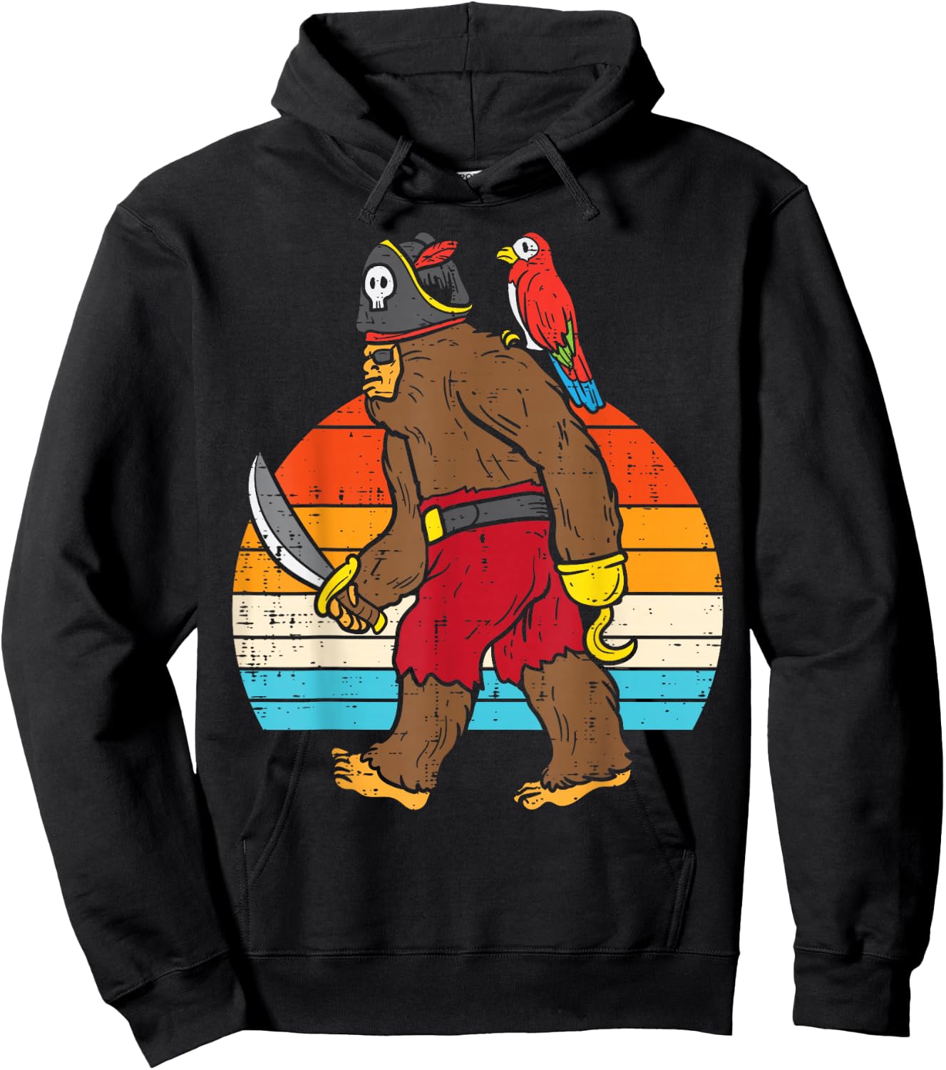 Bigfoot Sasquatch Pirate Parrot Retro Halloween Men Boys Hoodie - Hoodie | Black