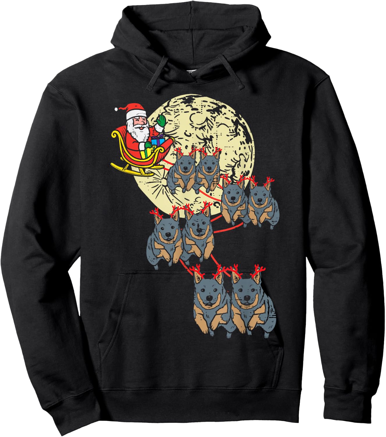 Reindeer Heeler Santa Christmas Animal Cattle Dog Xmas PJ Hoodie - Hoodie | Black