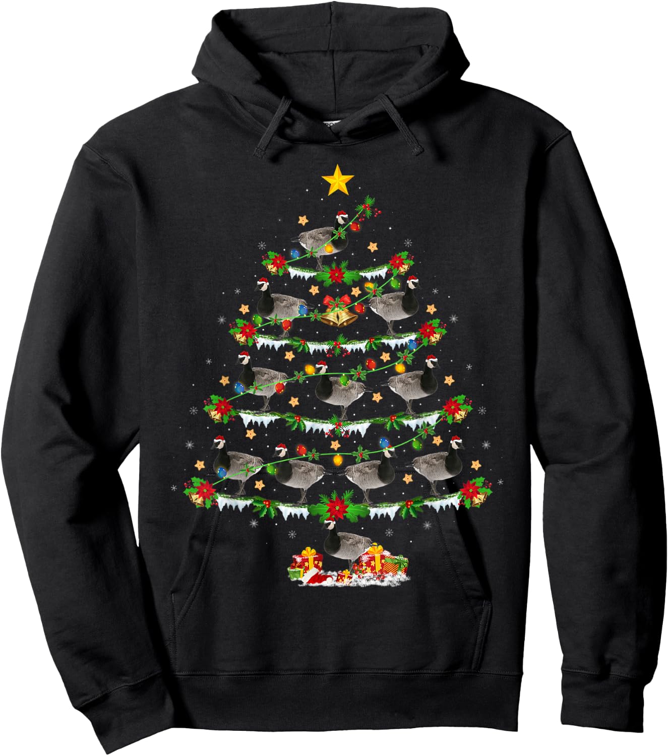 Xmas Tree Canada-Goose Christmas Gifts Goose Bird Lover -Adults Black Animal Print Modern Animal Print Short Sleeve Small Hoodie - Hoodie | Black
