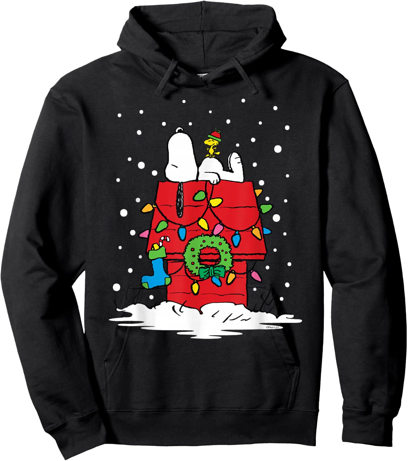 Peanuts Holiday Snoopy and Woodstock Stocking Hoodie - Hoodie | Black