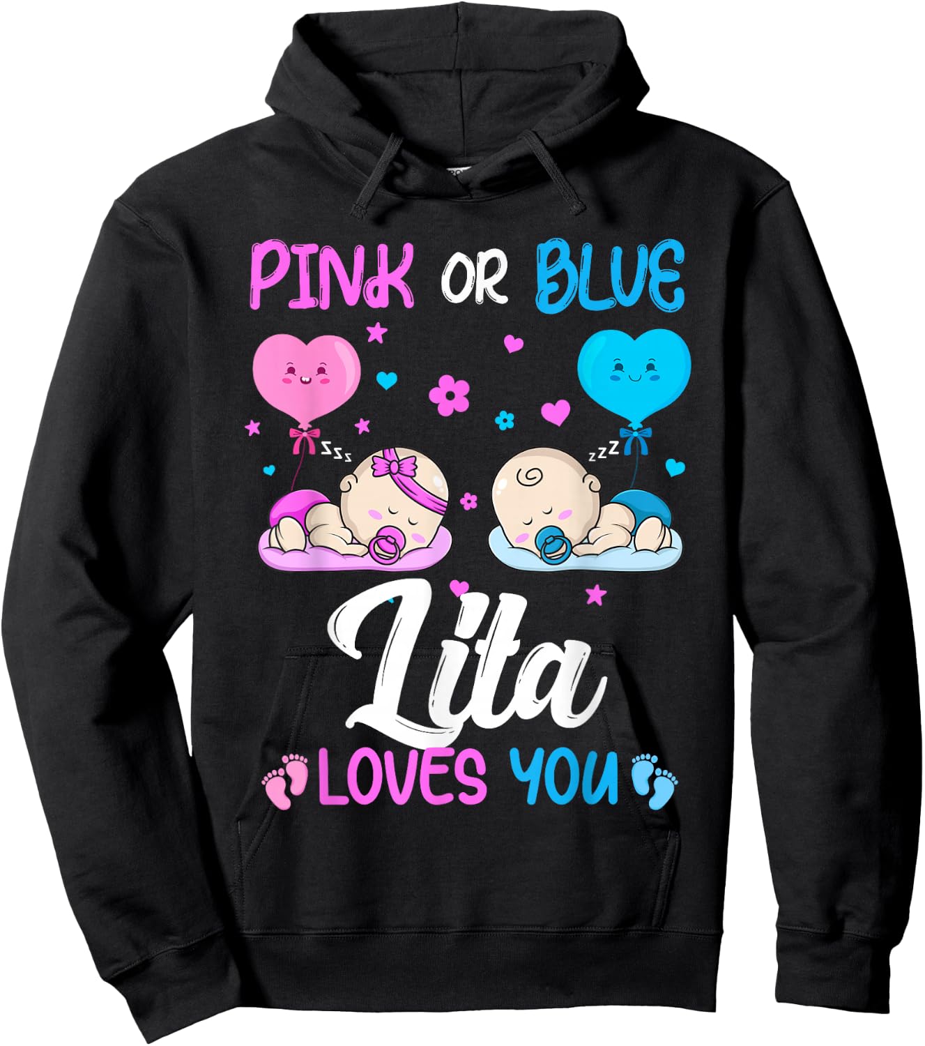 Gender Reveal Pink or Blue Lita Loves You New Grandma Hoodie - Hoodie | Black