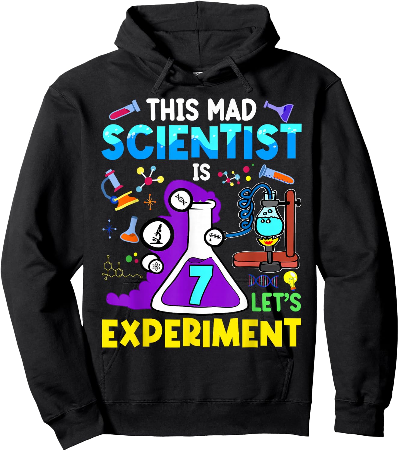 7 Year Old Science Theme Party 7th Birthday Let's Experiment Hoodie - Hoodie | Black