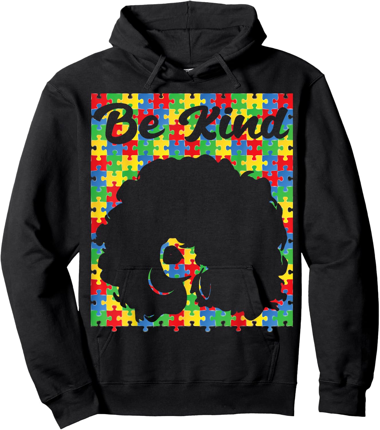 Be Kind Autism Awareness Afro Girl African american puzzle Hoodie - Hoodie | Black