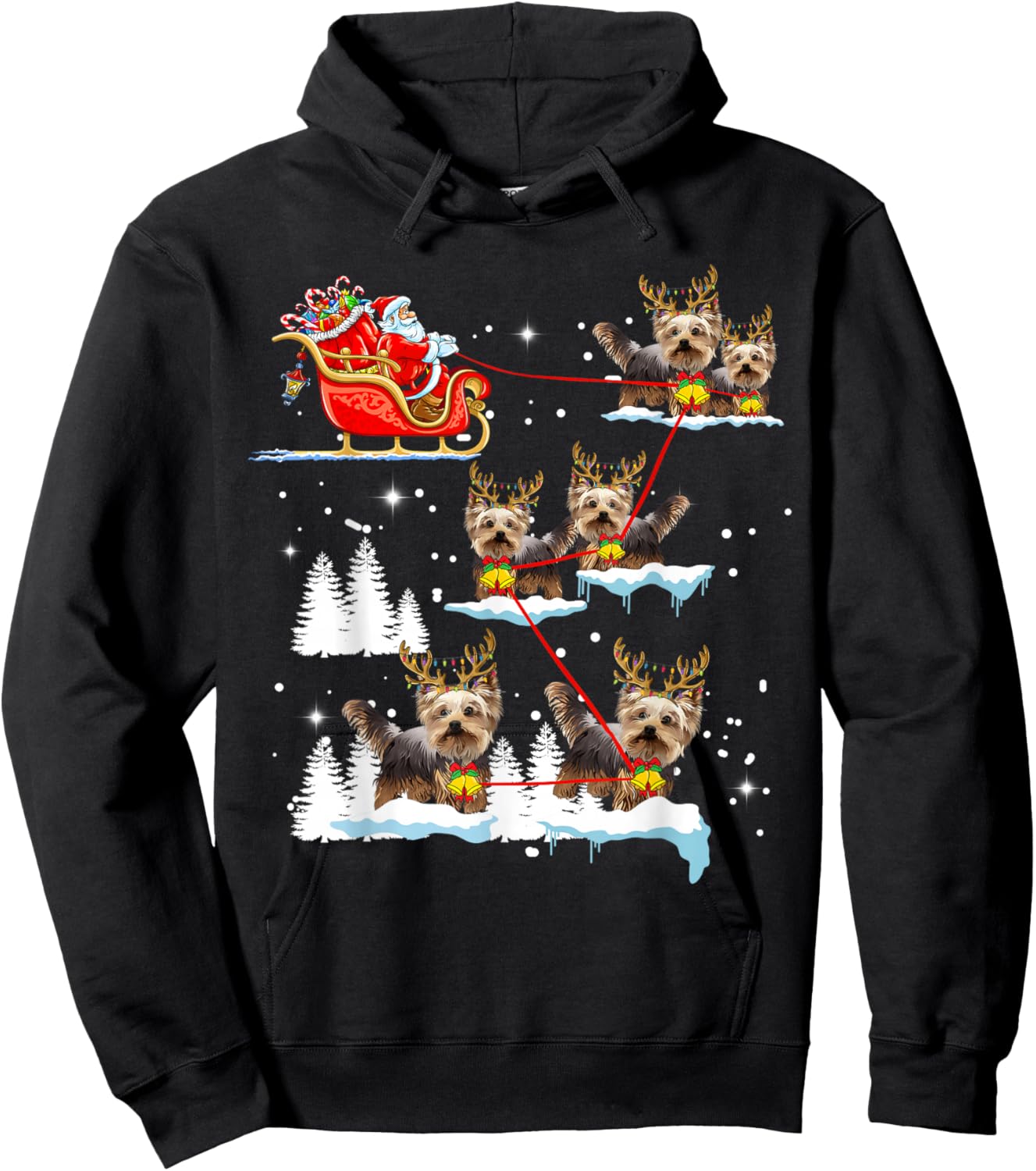 Funny Yorkie Christmas Pajama Santa Reindeer Hoodie - Hoodie | Black