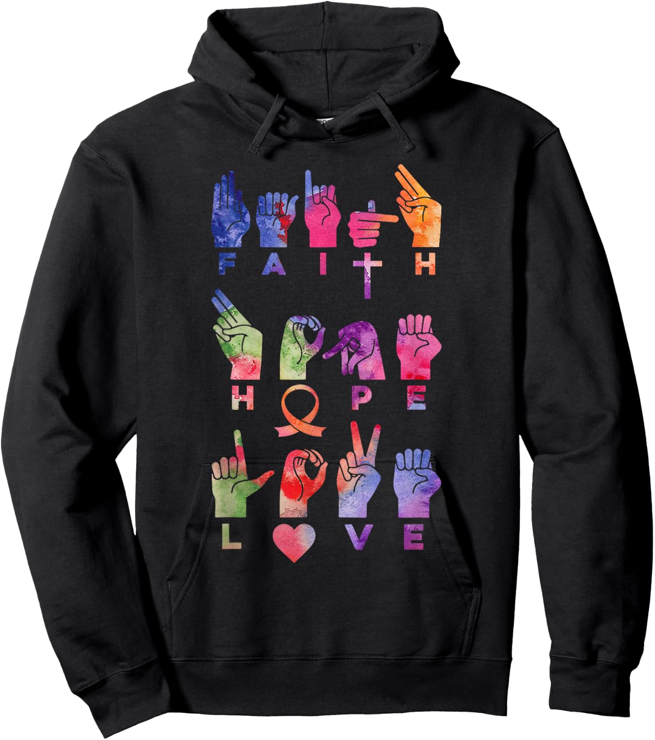 Faith Hope Love ASL American Sign Language Hoodie - Hoodie | Black