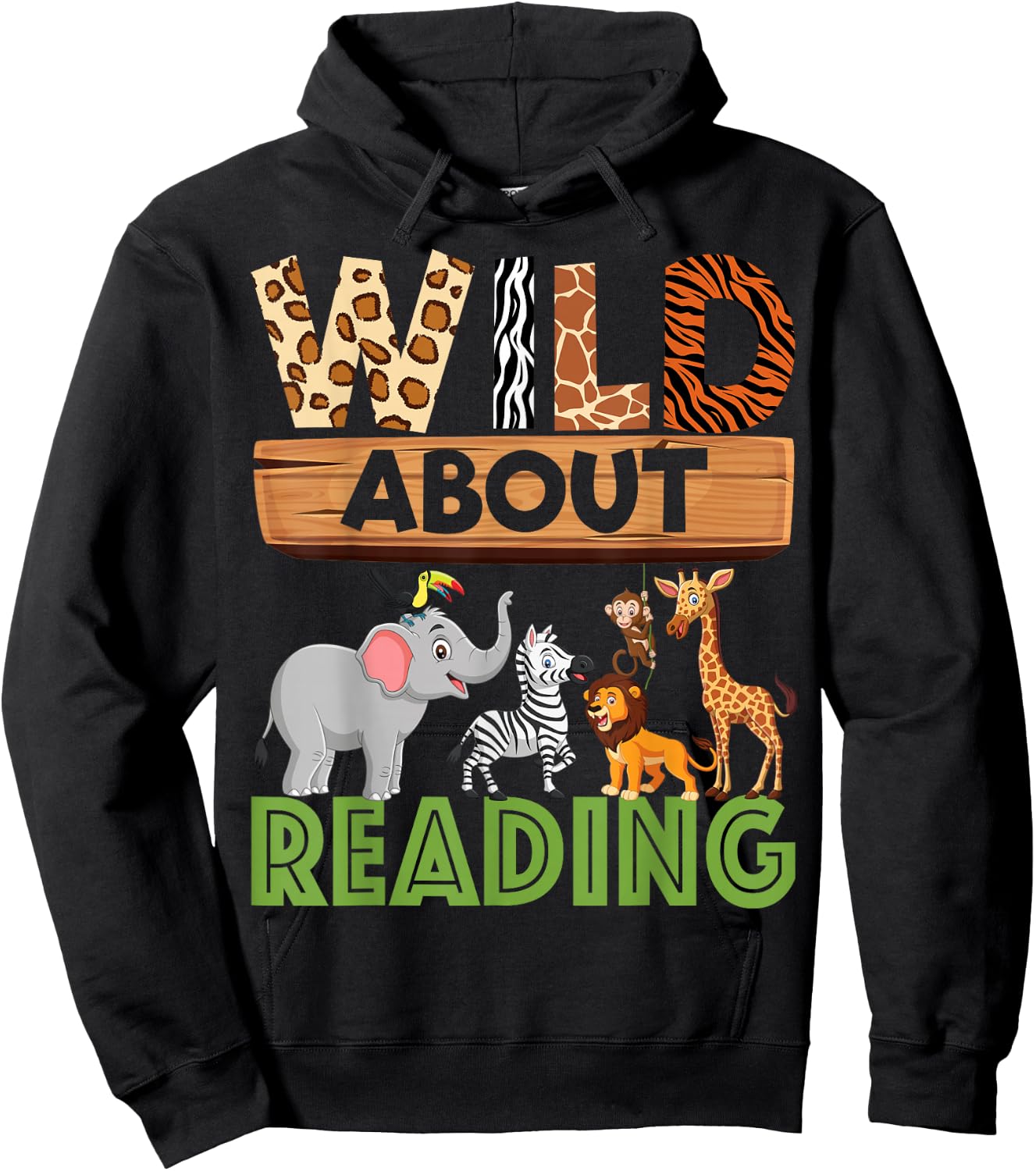 Wild About Reading Teacher Reading Books Back to School Hoodie - Hoodie | Black