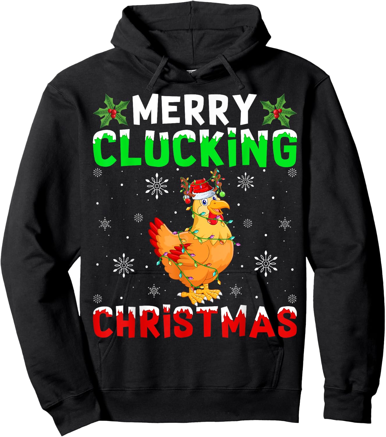 Matching Family Santa Chicken Merry Clucking Christmas Hoodie - Hoodie | Black