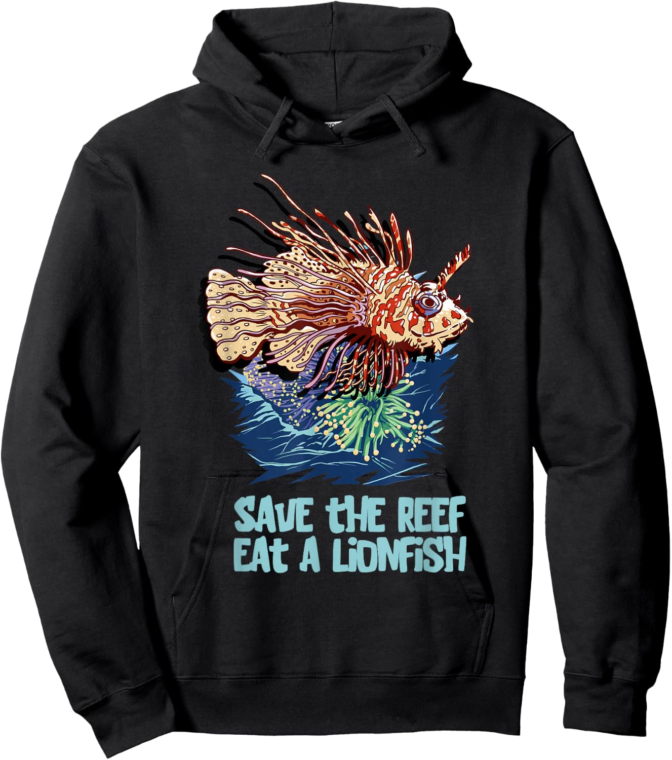 Lionfish Save The Reef Eat Lion Funny Cute Sea Rock Diver Hoodie - Hoodie | Black