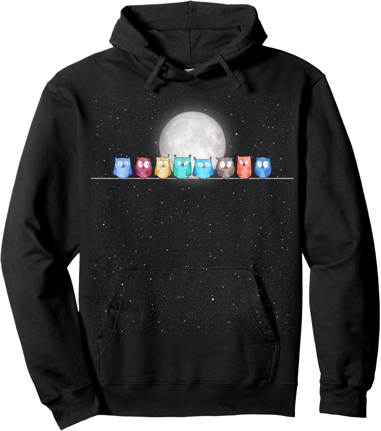 Starry Night Owls Hoodie - Hoodie | Black
