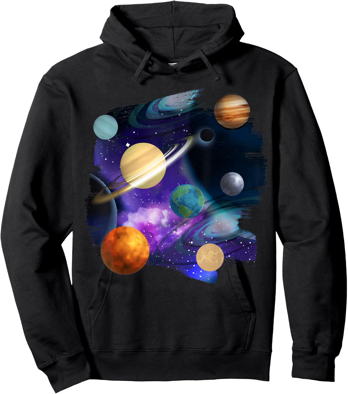 Colorful Solar System Graphic Space Hoodie - Hoodie | Black