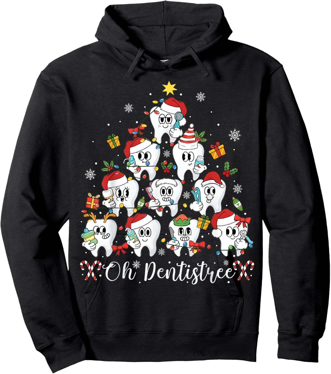 Oh Dentistree Teeth Christmas Tree Dental Dentist Men Women Hoodie - Hoodie | Black