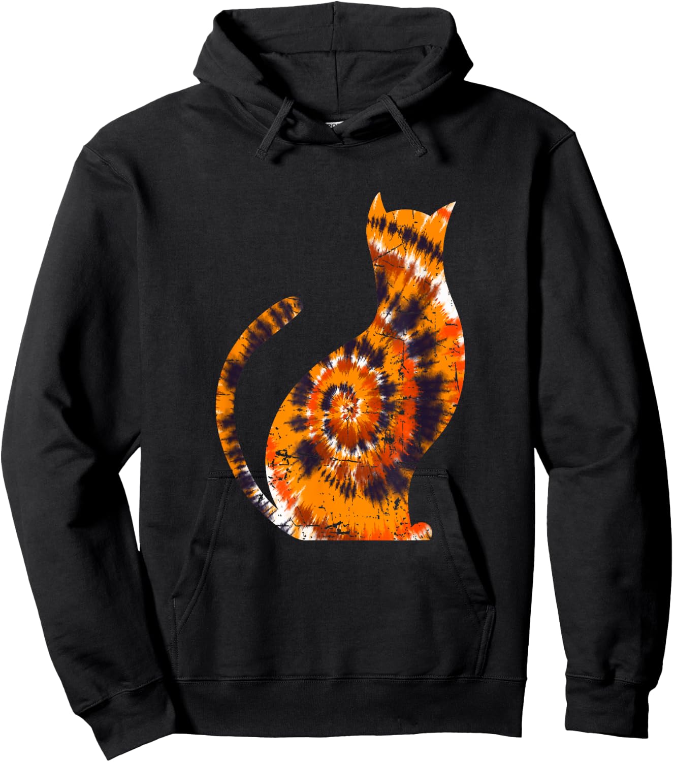 Orange Tie Dye Halloween Cat Hoodie - Hoodie | Black