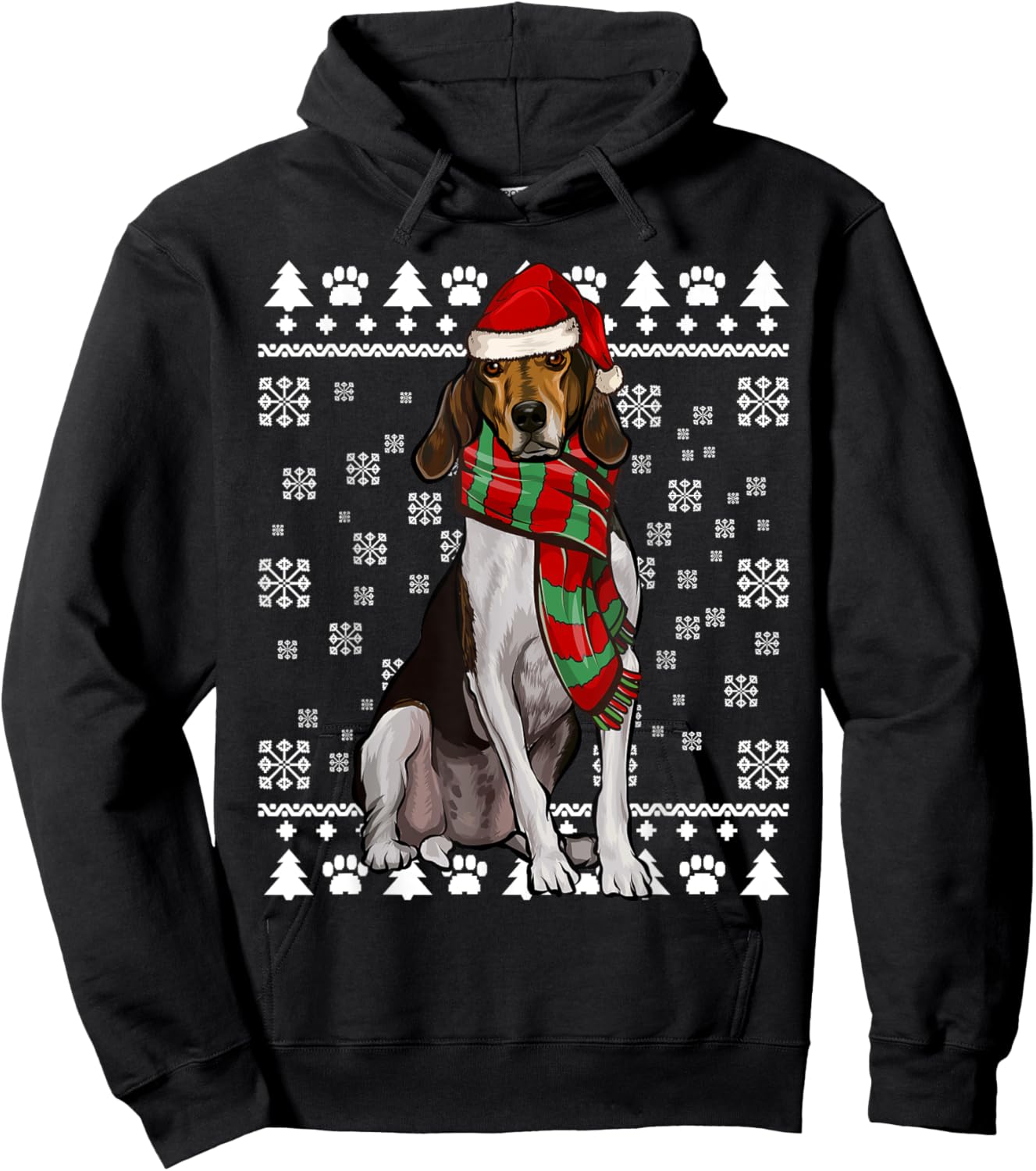 Treeing Walker Coonhound Dog Santa Hat Xmas Ugly Christmas Hoodie - Hoodie | Black