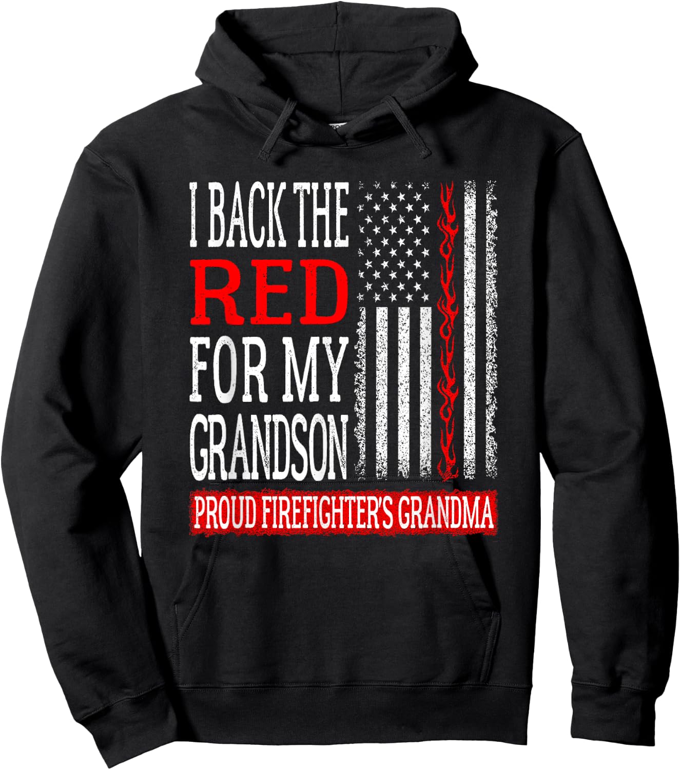 I Back The Red For My Grandson Firefighter's Grandma Family Hoodie - Hoodie | Black