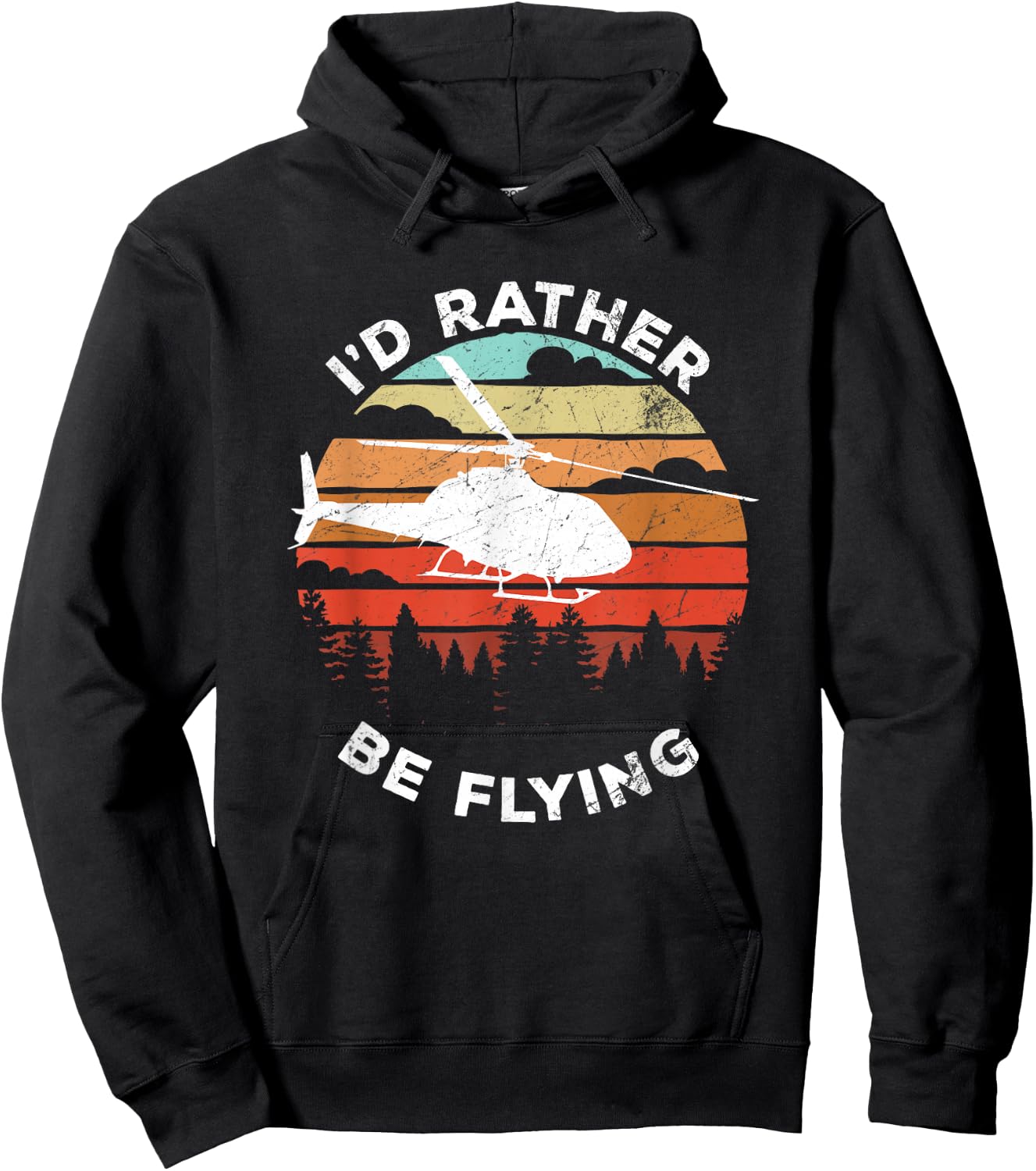 Helicopter Funny Pilot Gift I'd Rather Be Flying Retro Hoodie - Hoodie | Black