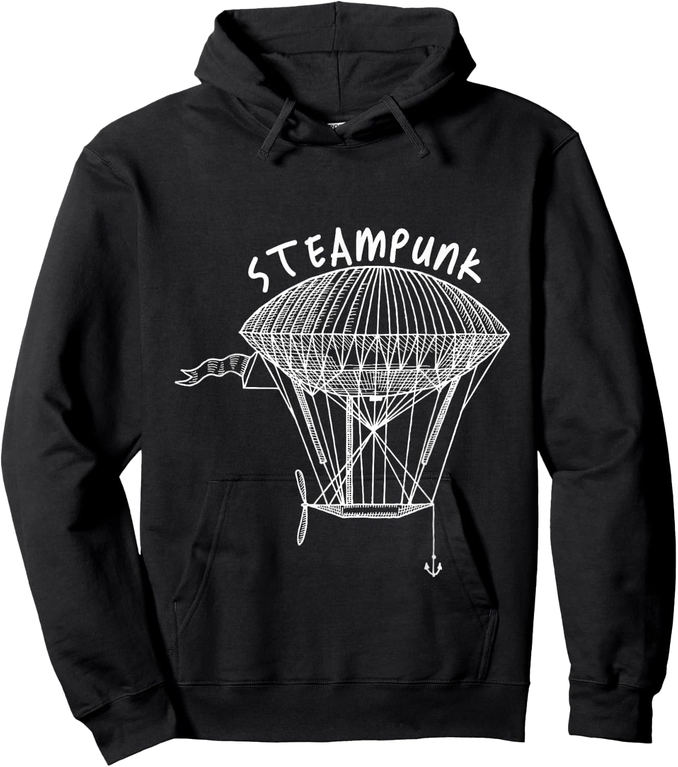 Flying Ship Steampunk Mechanical Gothic Gear Fantasy Hoodie - Hoodie | Black