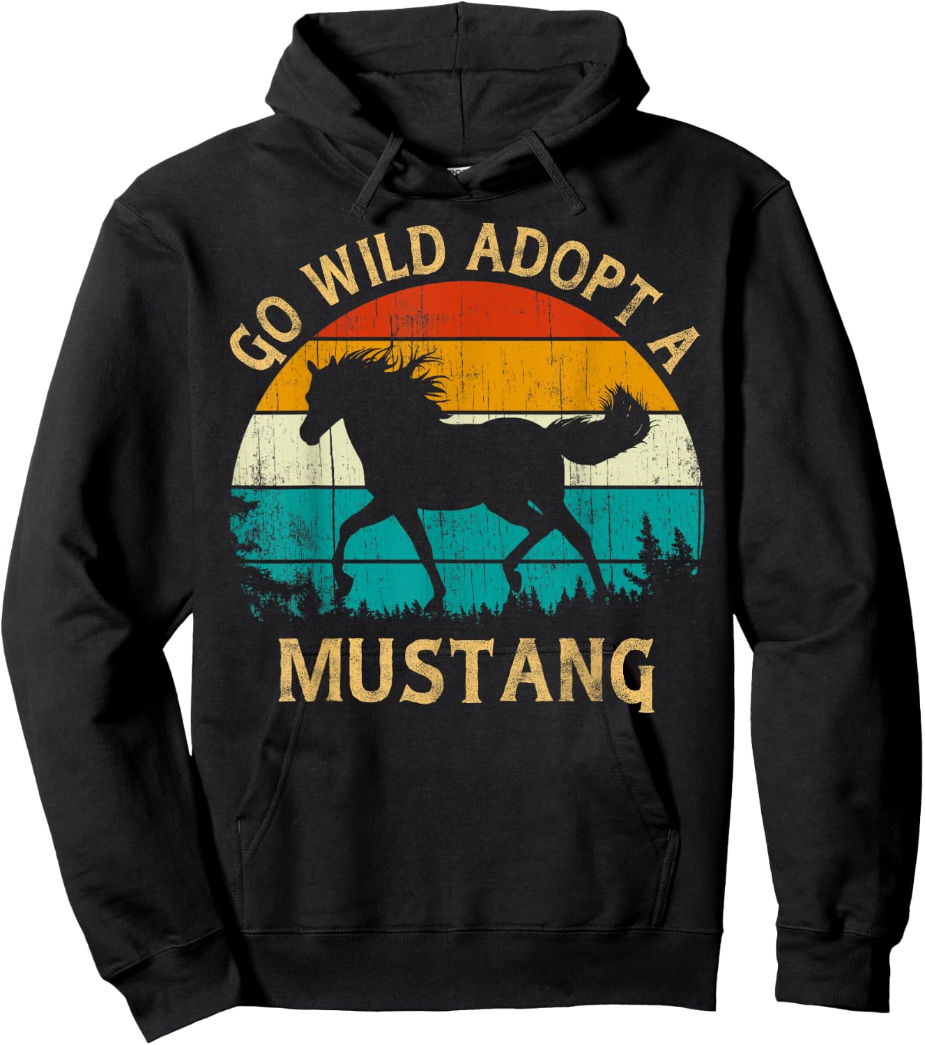 Vintage Sunset Wild Mustang Horse Go Wild Adopt a Mustang Hoodie - Hoodie | Black