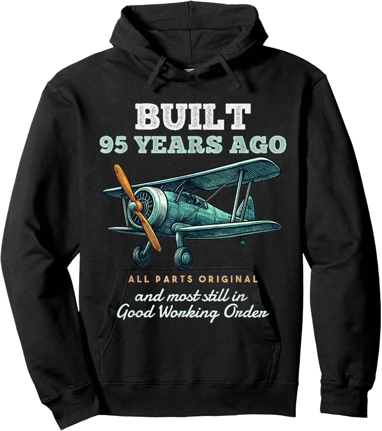 Built 95 Years Ago Old Vintage Airplane 95th Birthday Men Hoodie - Hoodie | Black