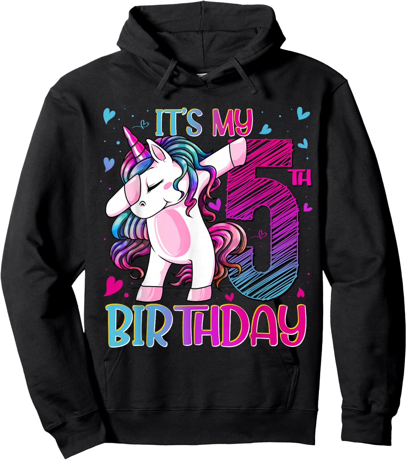5 Year Old Unicorn Dabbing 5th Birthday Girl Unicorn Party Hoodie - Hoodie | Black