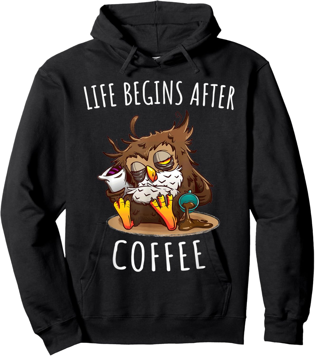 Life Begins After Coffee Caffeine Owl Lover Hoodie - Hoodie | Black