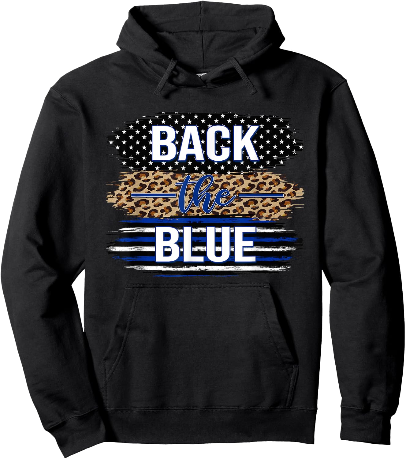 Back The Blue Women's Leopard Support Police Stars Stripes Hoodie - Hoodie | Black