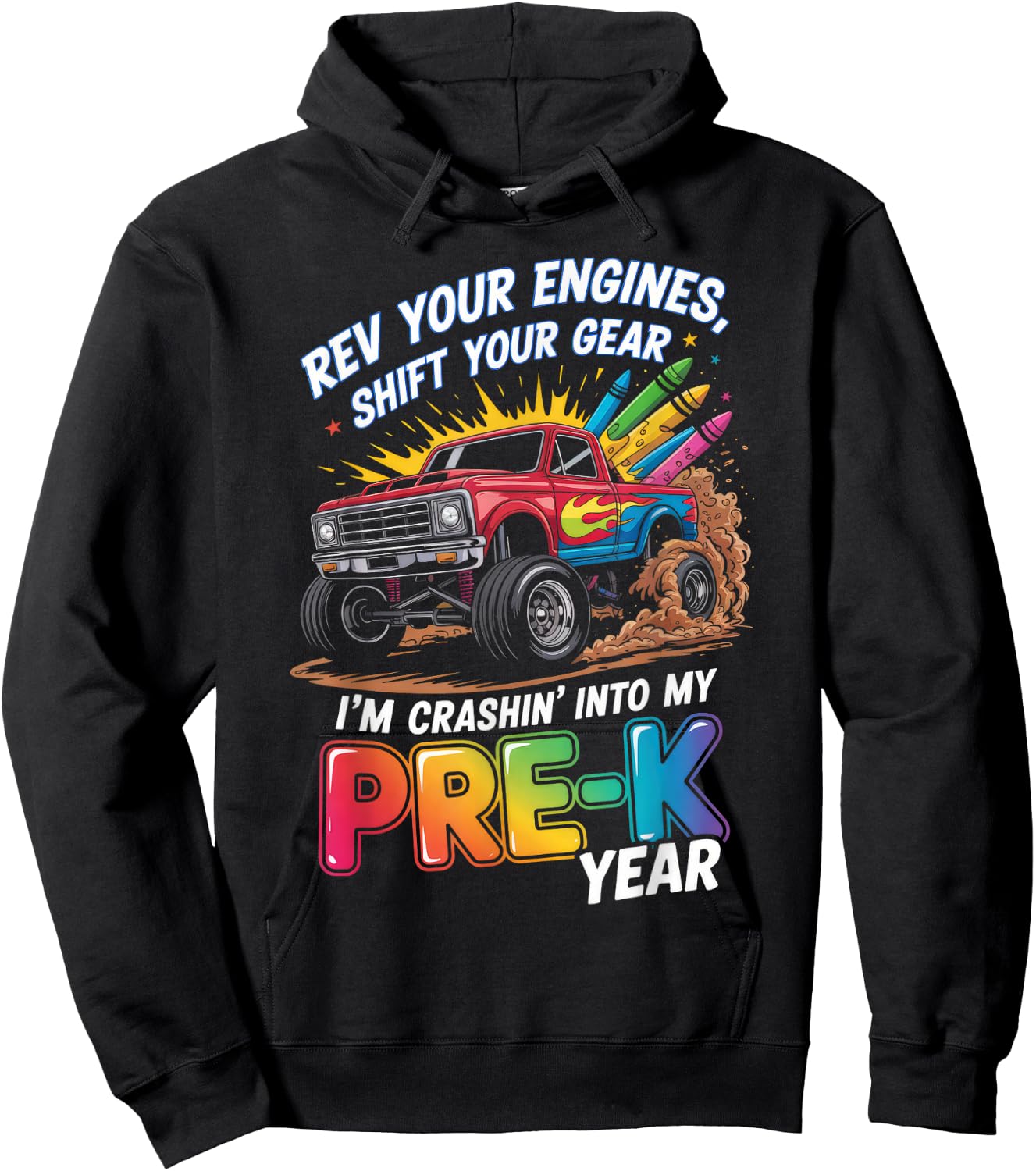 Back to School Pre-K Preschool Monster Truck First Day Boys Hoodie - Hoodie | Black