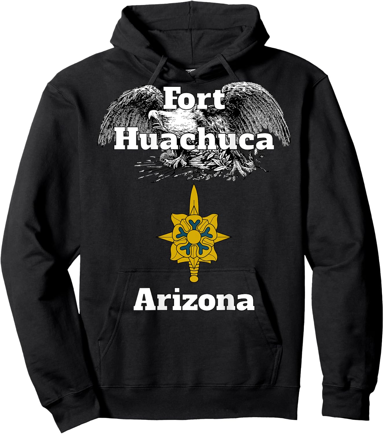 Fort Huachuca Military Intelligence Branch Design on back Hoodie - Hoodie | Black