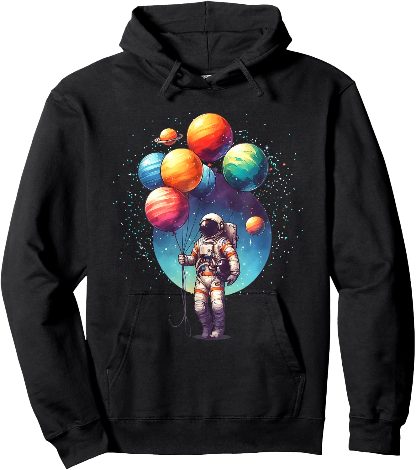 Astronaut Holding Planet Balloons Boy Girl Kids STEM Hoodie - Hoodie | Black