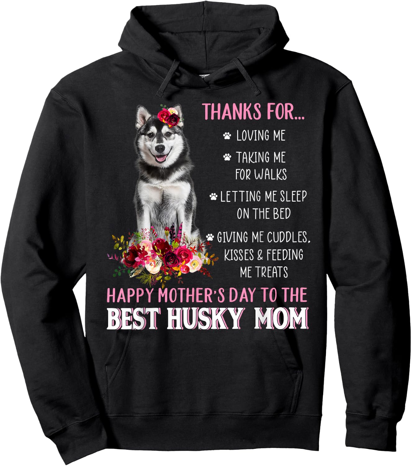 Floral Best Husky Mom Funny Dog Mom Lover Mother Day 2022 Hoodie - Hoodie | Black