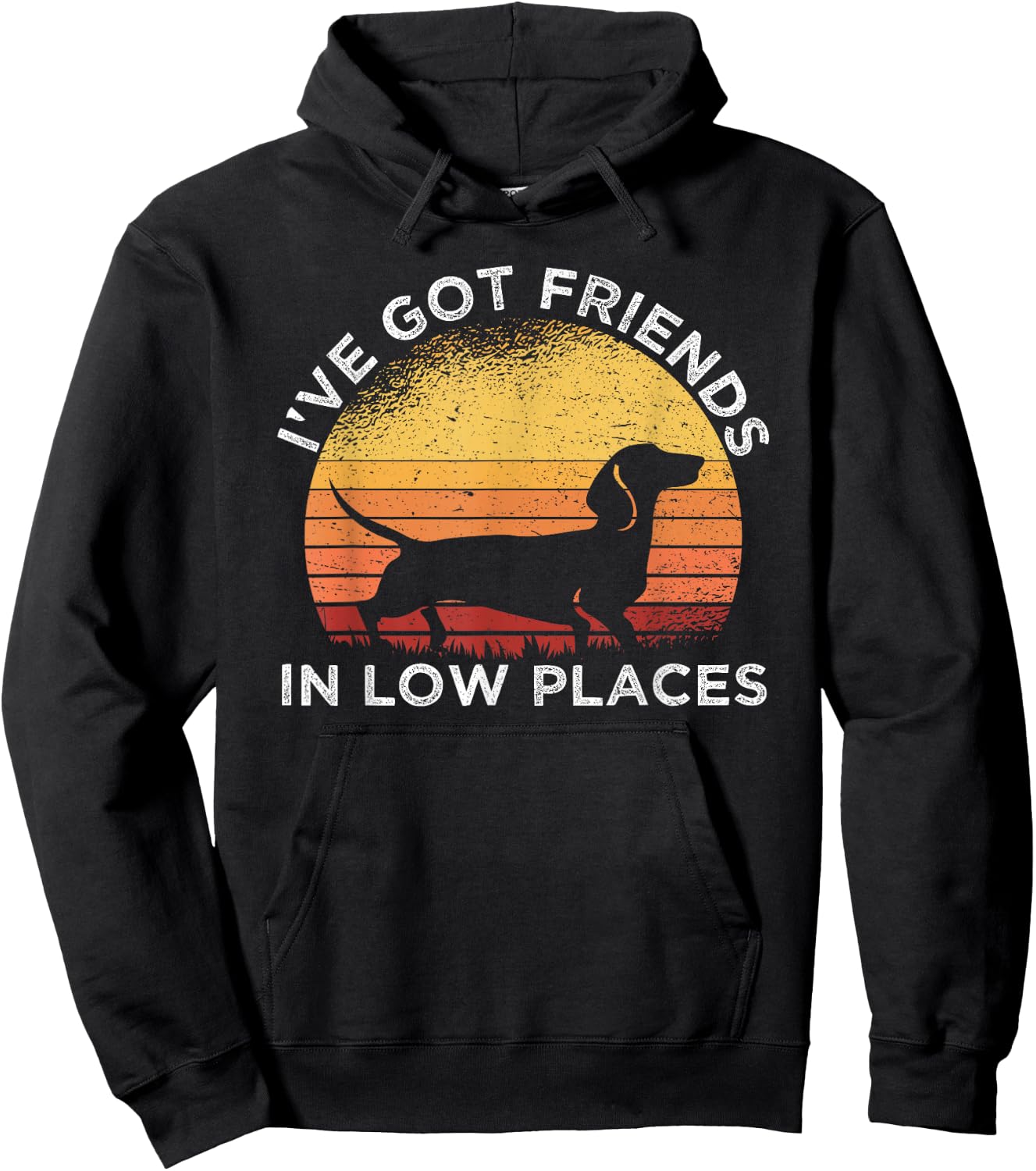 I've Got Friends In Low Places Dachshund Wiener Dog Vintage Hoodie - Hoodie | Black