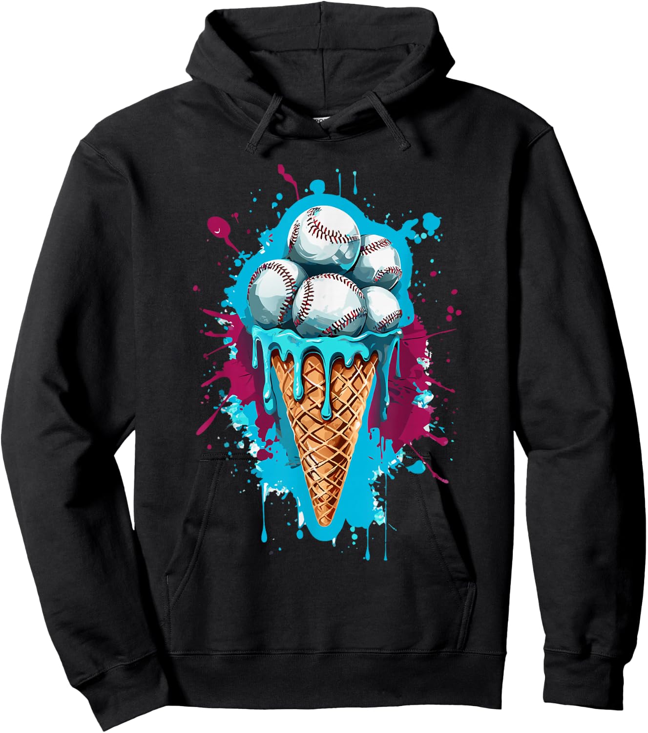 Baseball Ice Cream Watercolor Hoodie - Hoodie | Black