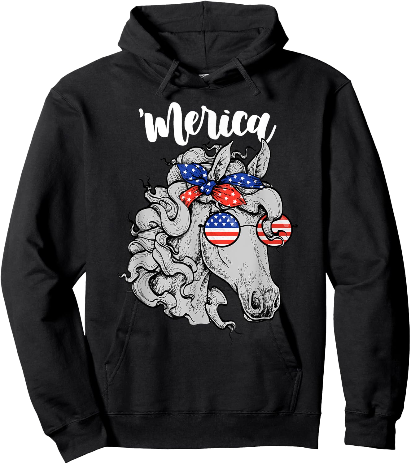 Patriotic Horse 4th Of July Merica American Flag USA Horse Hoodie - Hoodie | Black