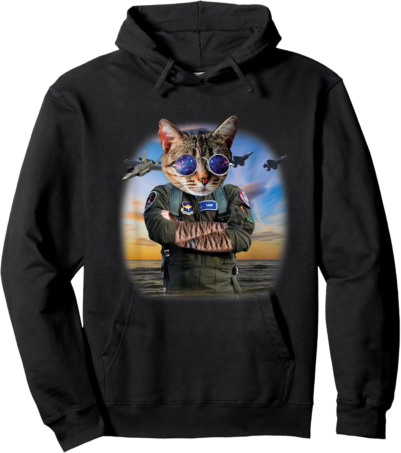 Funny Cat F22 Raptor Fighter Jet Aviator Air force gift Women Kids Hoodie - Hoodie | Black
