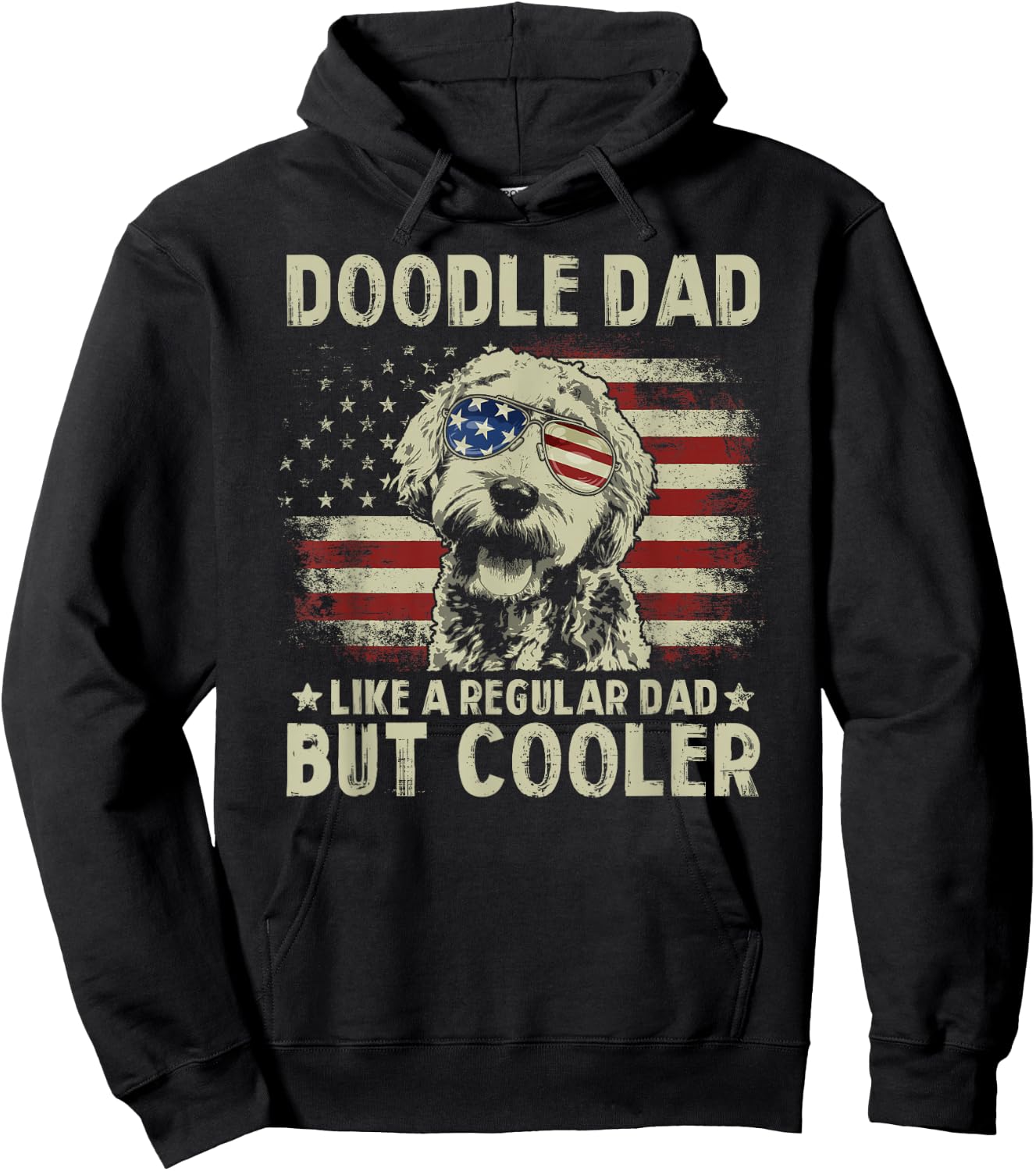 Vintage USA Flag Goldendoodle Doodle Dad Fathers Day Men Hoodie - Hoodie | Black