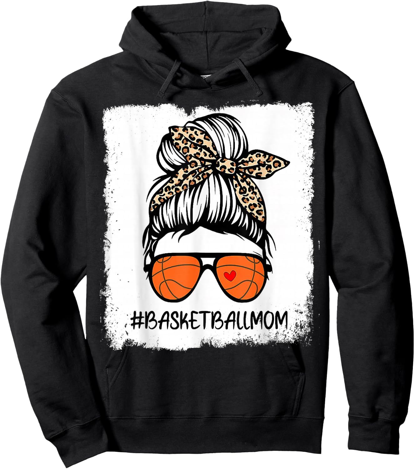 Bleached Basketball Mom Life Leopard Messy Bun Game Day Hoodie - Hoodie | Black