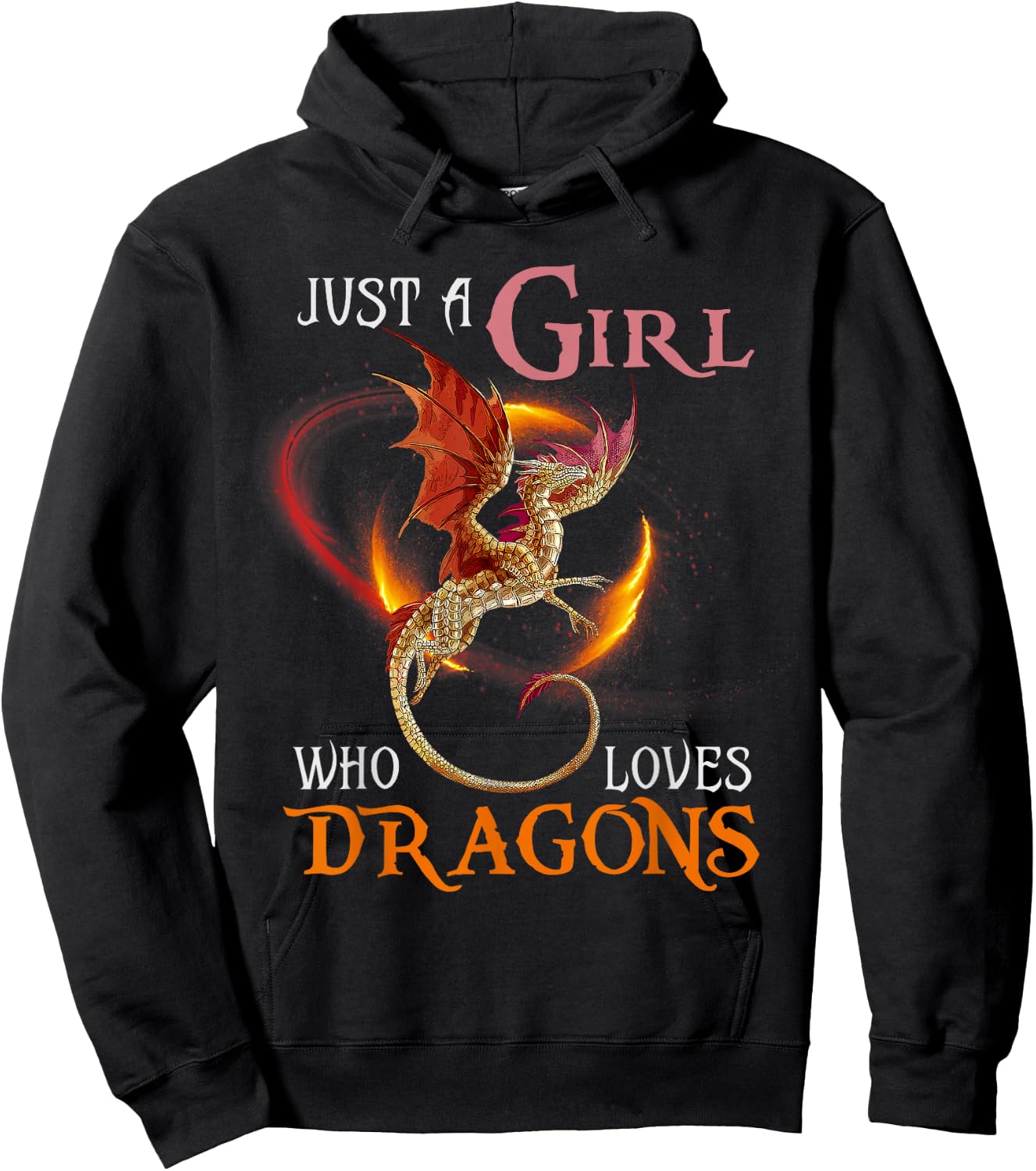 Fun Just a Girl Who Loves Dragons Women and Girls Hoodie - Hoodie | Black