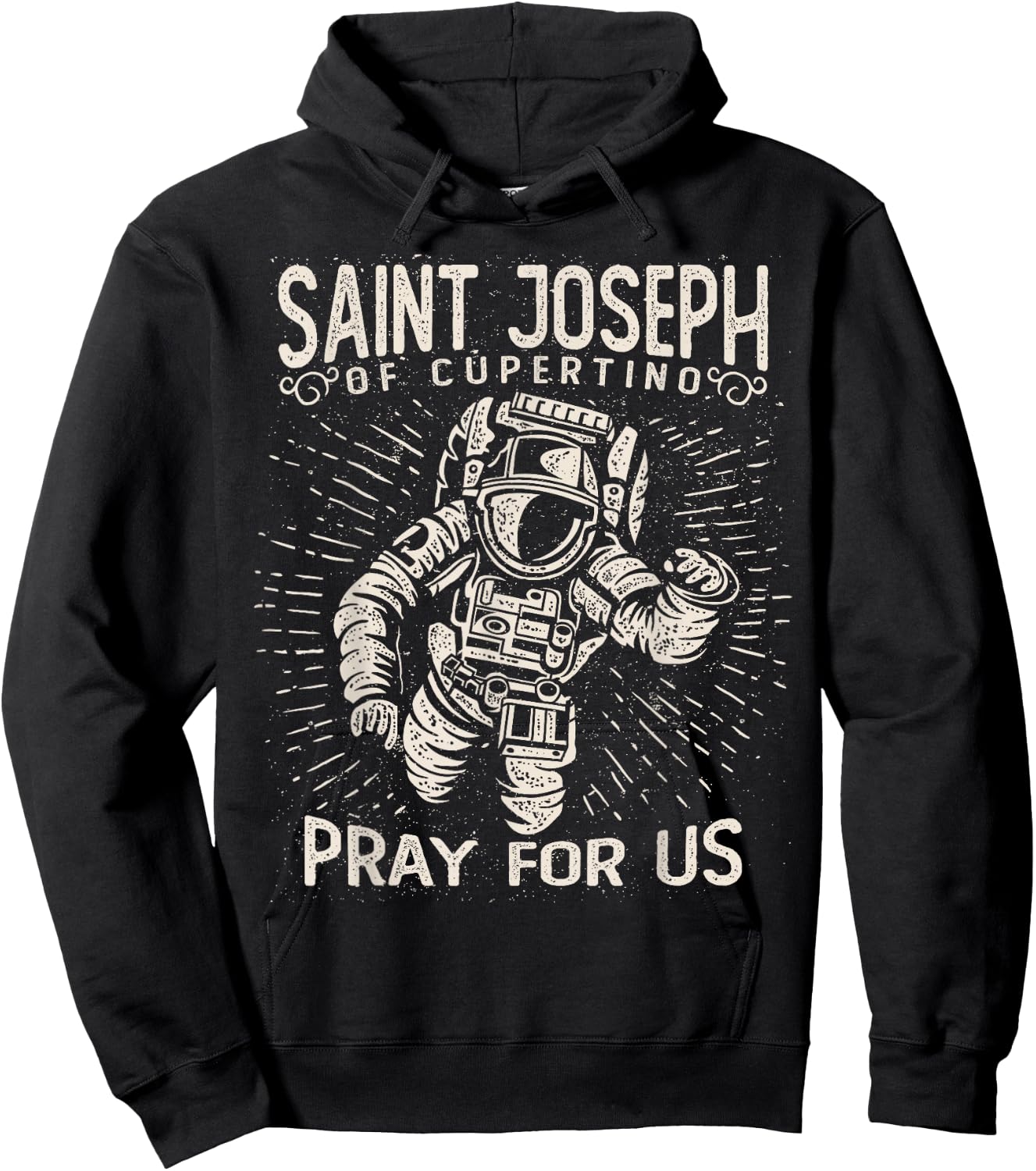 St Joseph of Cupertino Astronaut Space Catholic Distressed Hoodie - Hoodie | Black