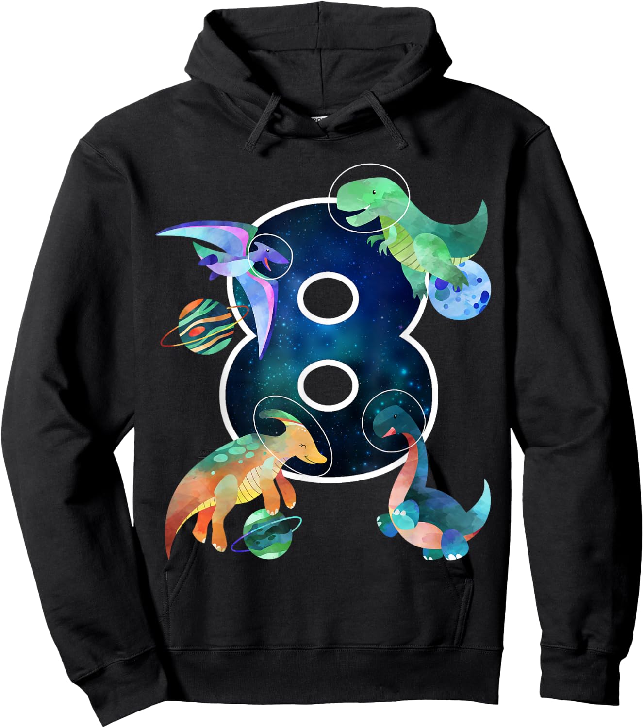 Kids Astronaut Outer Space Dinosaurs 8th Birthday Boy Gift Hoodie - Hoodie | Black