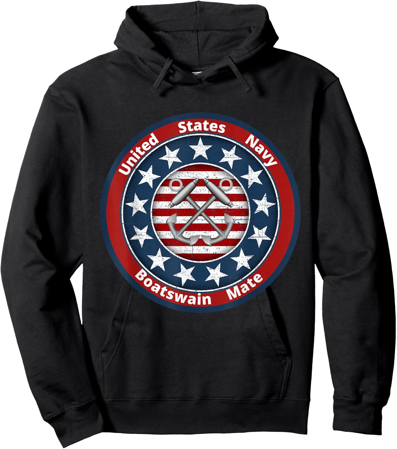 Navy Boatswain Mate Anchor and American Flag Hoodie - Hoodie | Black