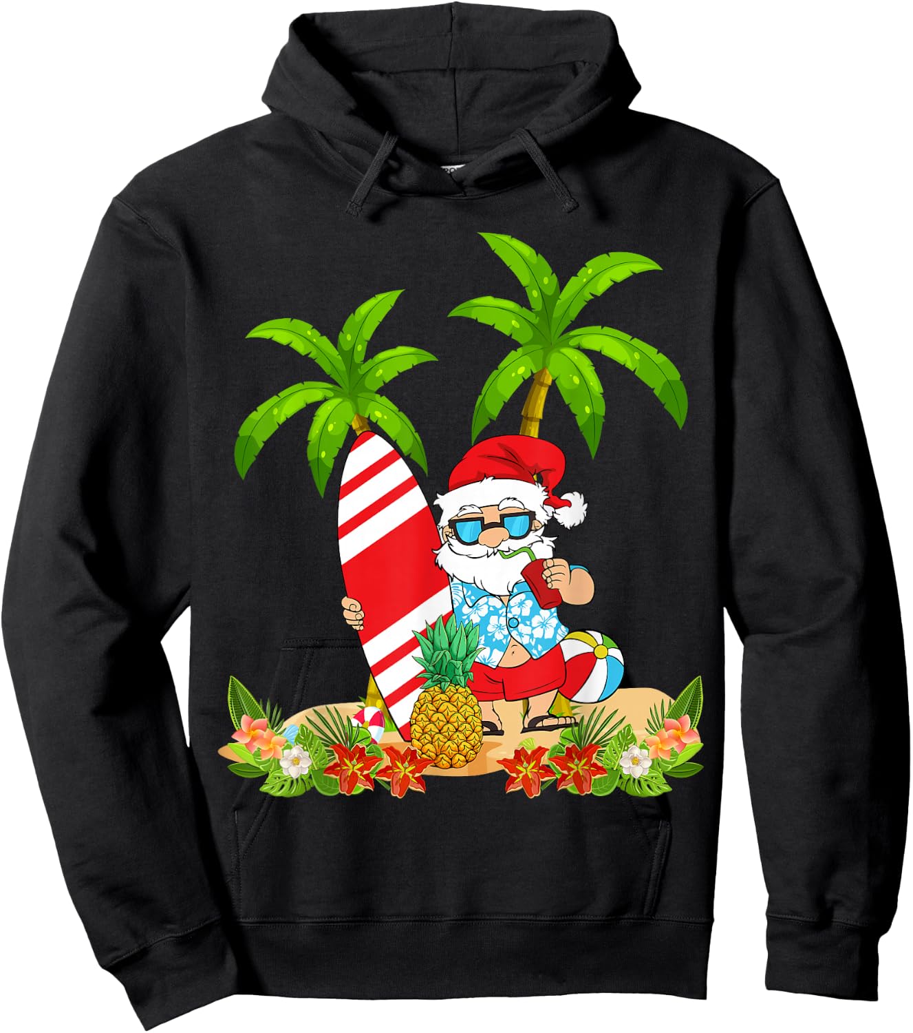 Santa Summer Surfing Christmas In July Beach Vacation Hoodie - Hoodie | Black