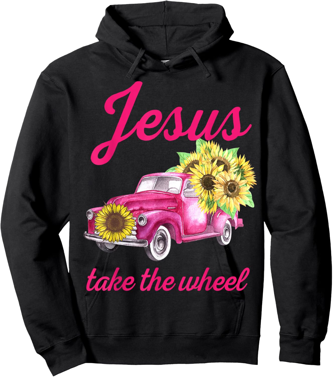 Pink Breast Cancer Awareness Truck Jesus Take The Wheel Hoodie - Hoodie | Black