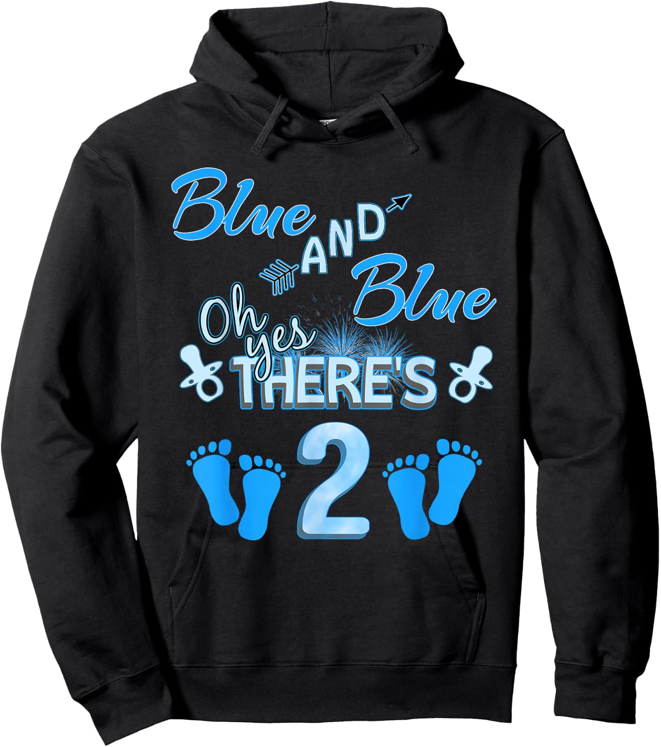 Blue And Blue Oh Yes There's 2 Boy Twin Gender Reveal Hoodie - Hoodie | Black