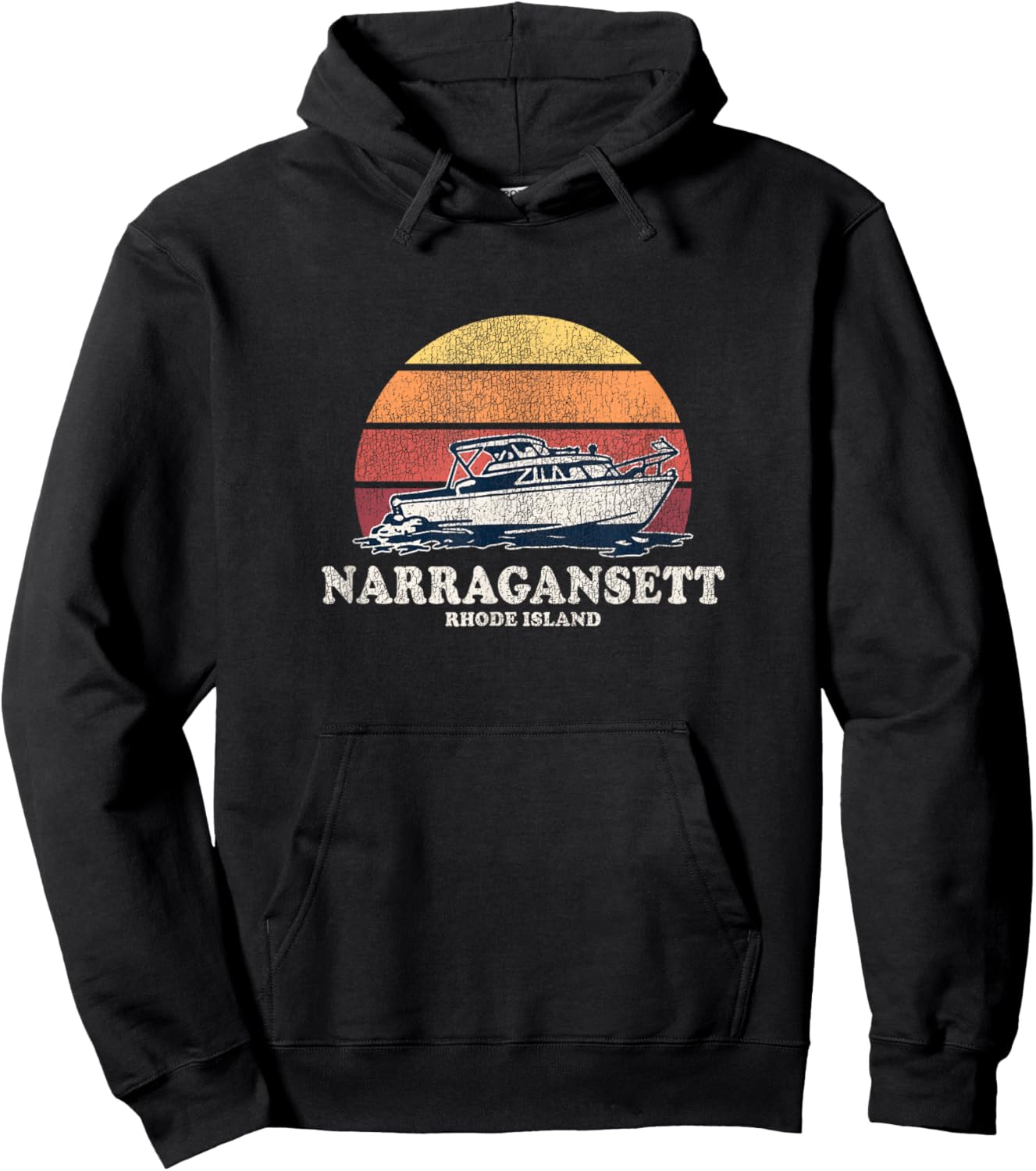 Narragansett RI Vintage Boating 70s Retro Boat Design Hoodie - Hoodie | Black