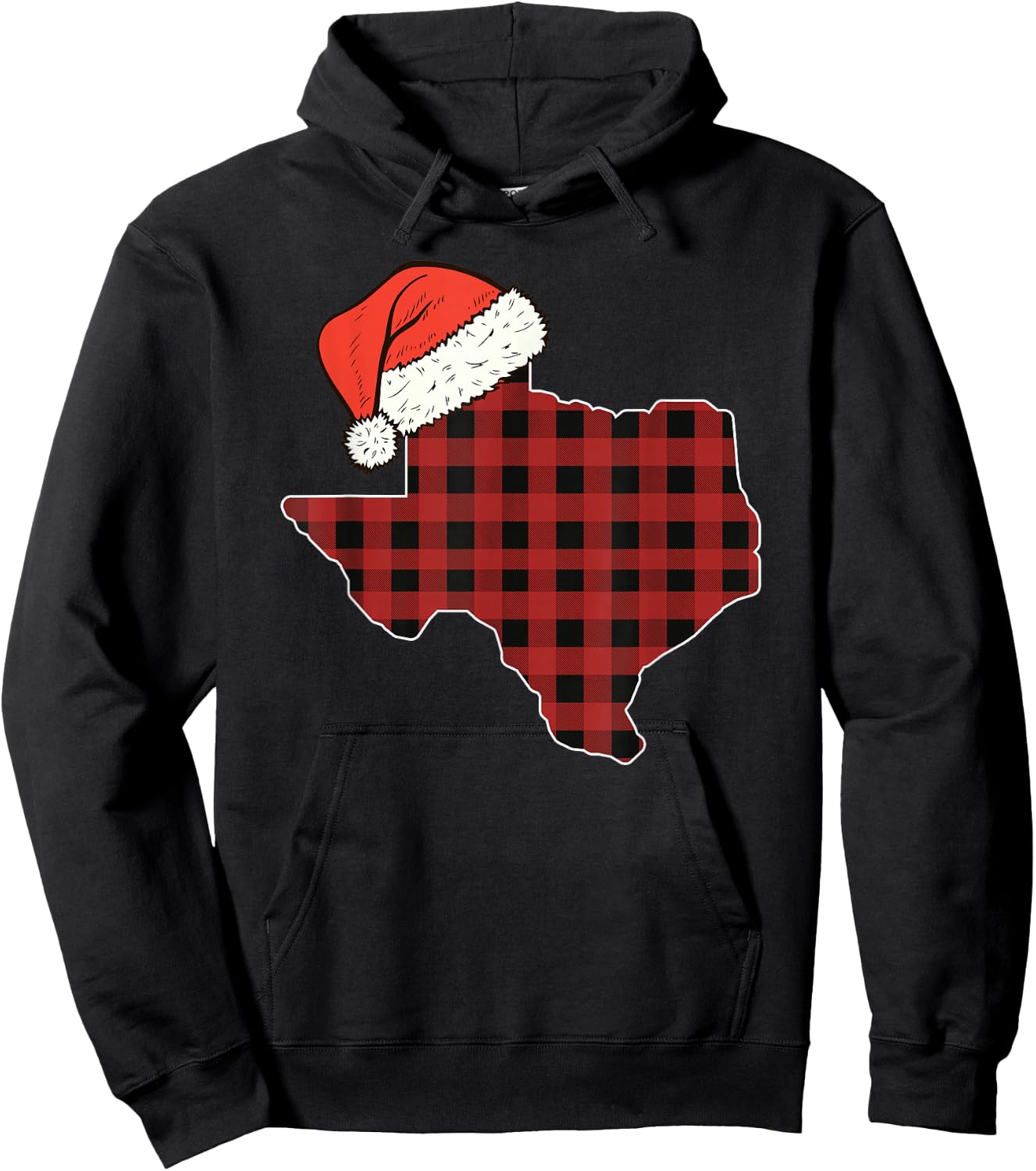 Texas Plaid Christmas Santa Hat Holiday Matching Hoodie - Hoodie | Black