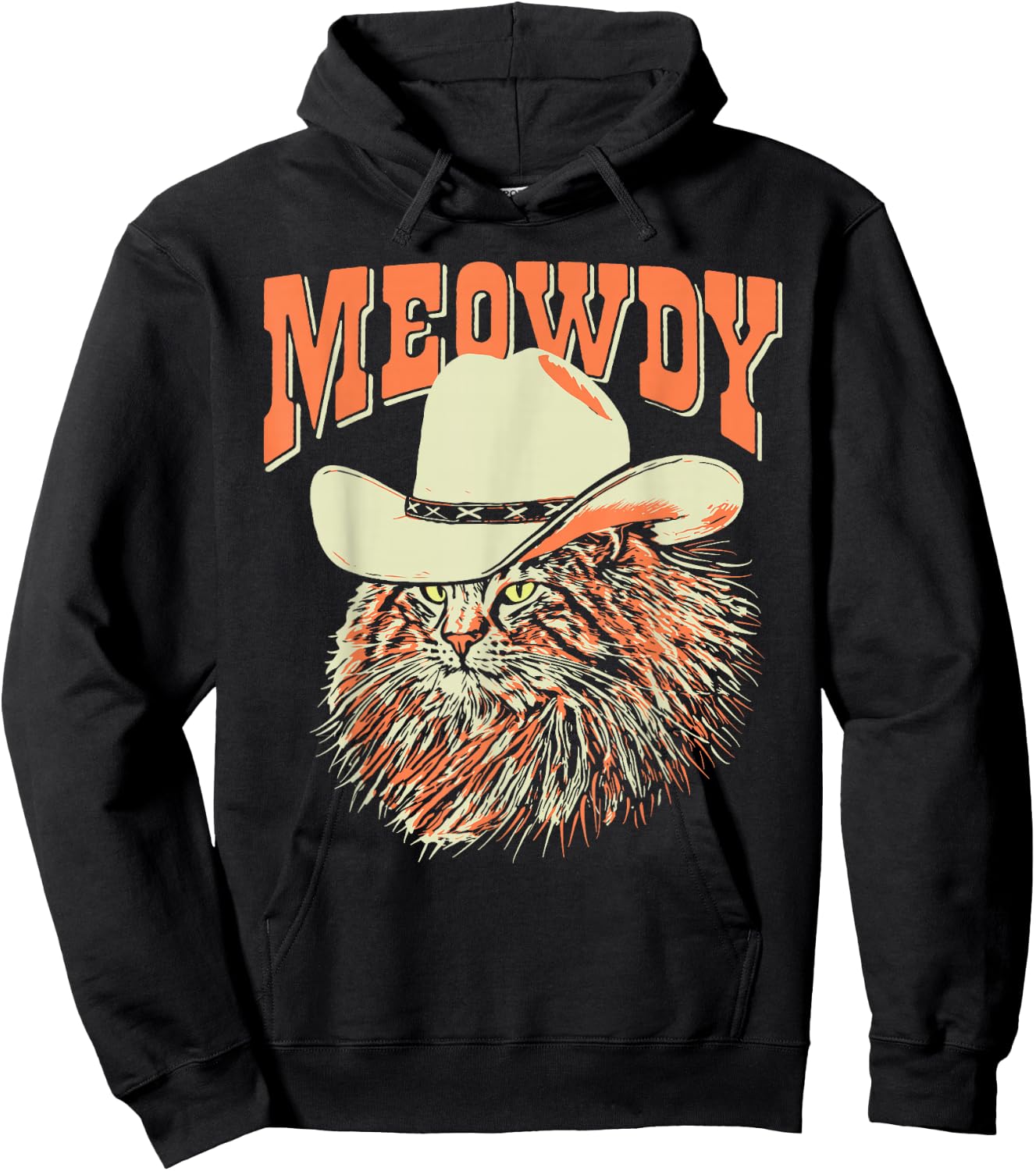 Southern Timbers Meowdy! Funny Country Music Cat Cowboy Hat Vintage Brown Hoodie - Hoodie | Black